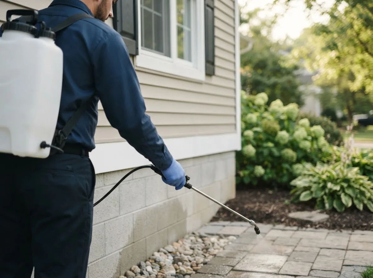 Pest control technician inspecting a home in Ramona, KS